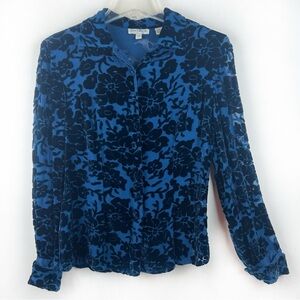 Vintage Ann Taylor Silk Burnout Velvet Button Down Shirt Top Dark Romantic 4